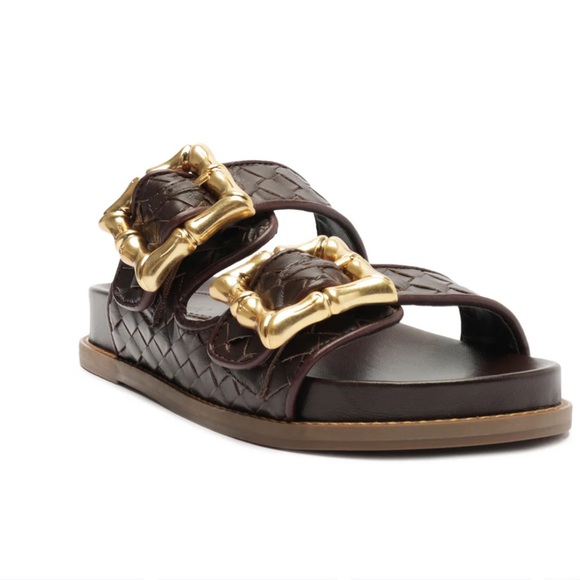 SCHUTZ Shoes - SCHUTZ Enola Sporty Woven Leather Flat Dark Brown size 9.5